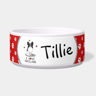 Tigela I Love Papillons (branco e preto) Hearts Dogs Cute