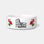 TIGELA *~* I PURR IN ITALIANO COLOSSEUM ROSA VERMELHA BOW<br><div class="desc">" I IN PURR ITALIAN CAT KITTY cat Kitten cat Pussy cat é o texto que figura neste CAT italiano , PUSSY CAT , PET COMIDA WATER BOWL . A tigela BRANCA tem um contorno preto de uma MÁSCARA VENETIANA flanqueada em ambos os lados com uma pequena BUQUÊ de ROSAS...</div>