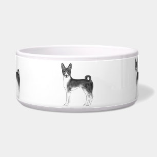 Tigela Ilustração de cachorro Basenji fofo em preto e bra