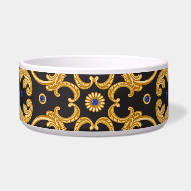 Tigela Impressão Bandana: Azul Negro Dourado. (Frente)