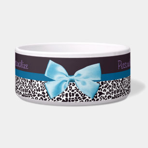 Tigela Impressão na moda do leopardo e fita azul com nom