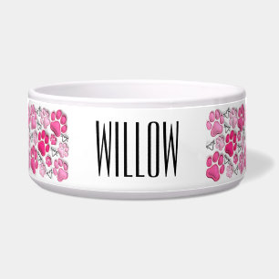 Tigela Impressões de pata 3D rosa e Comida de água canina