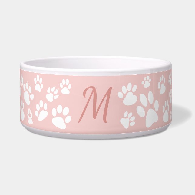 Tigela Impressões de pata de cães retrógrados monogramas  (Frente)