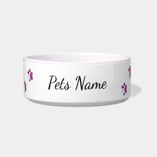 Tigela Impressões Pet Name Pink Paw Personalizadas