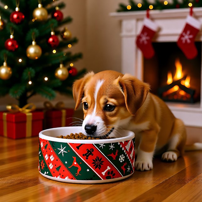 Tigela Incrível 💚❤️padrão diagonal de Natal  (Stunning 💚❤️Xmas diagonal pattern Bowl)
