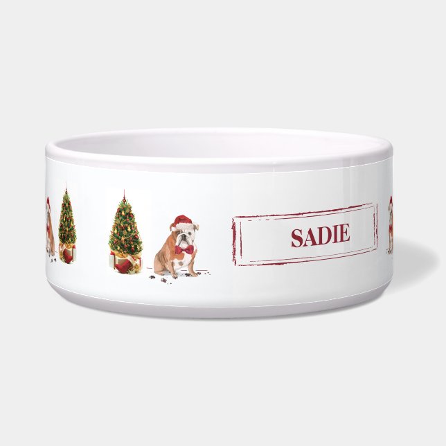 Tigela Inglês Buldogue Engraçado Cachorro de Natal com Ár (Esquerda)