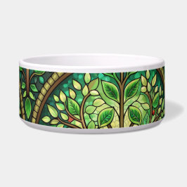 Tigela inspirada em vitral com folhas verdes