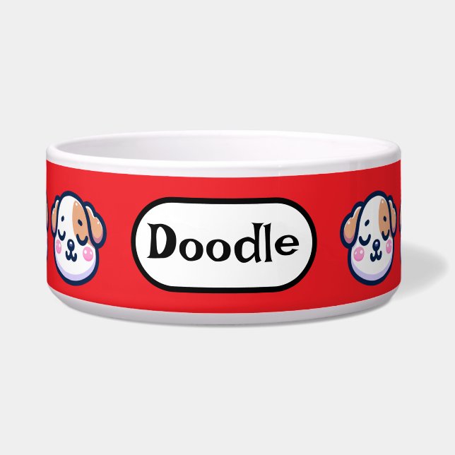 Tigela "Kawaii Dog Bowl Personalizado com Nome de etiquet (Frente)