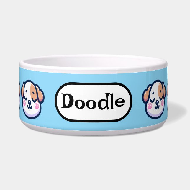 Tigela "Kawaii Dog Bowl Personalizado com Nome de etiquet (Frente)