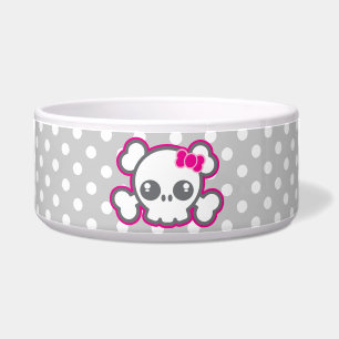 Tigela Kawaii Pink Ribbon Skull Dog Bowl