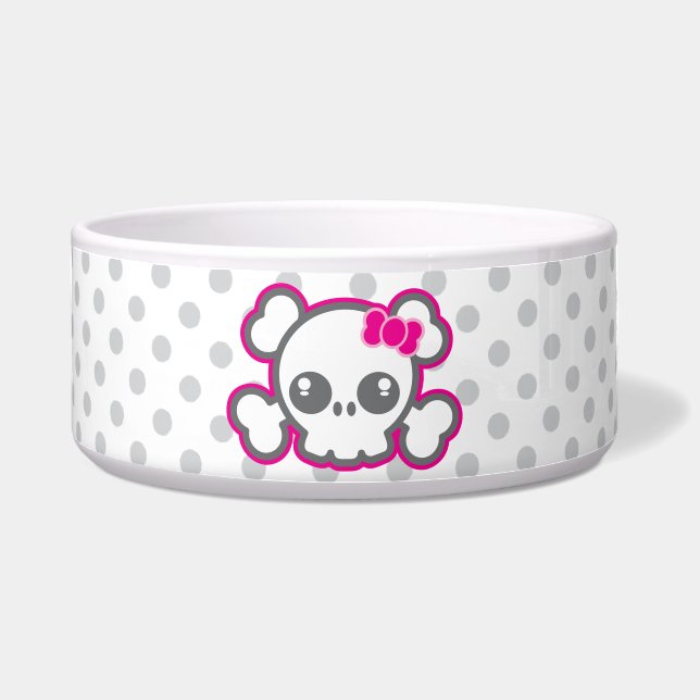 Tigela Kawaii Pink Ribbon Skull Dog Bowl (Frente)