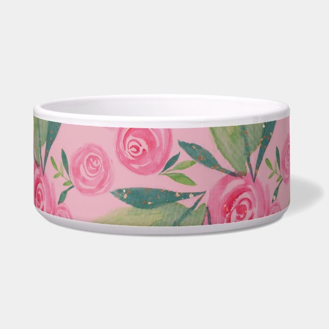 Tigela La Rosa Watercolor Pastel Floral Pet Bowl (Frente)