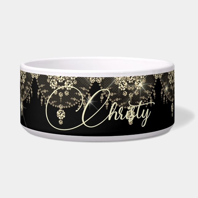 Tigela Lace preto e dourado, caneca esferográfica elegant (Frente)