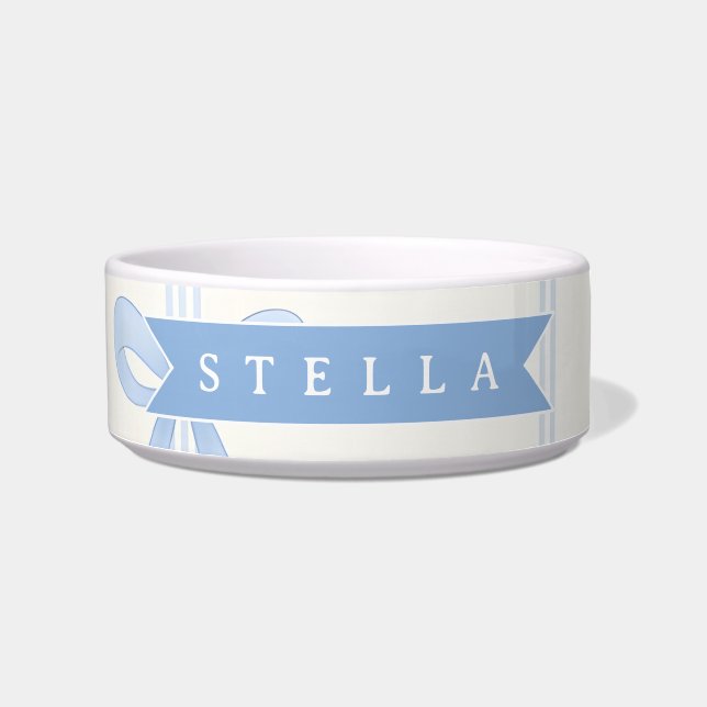 Tigela Laço Azul Personalizado Coquette Nome Estético (Frente)