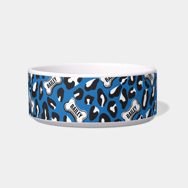 Tigela Leopardo-do-cão Impressão Personalizada Pet Nome A (Frente)