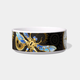 Tigela Libélulas Steampunk em fundo listrado marrom