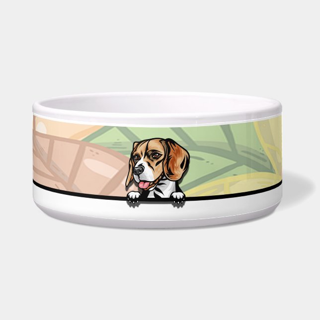 Tigela Lindo Beagle Espiando, comida ou bebida (Frente)