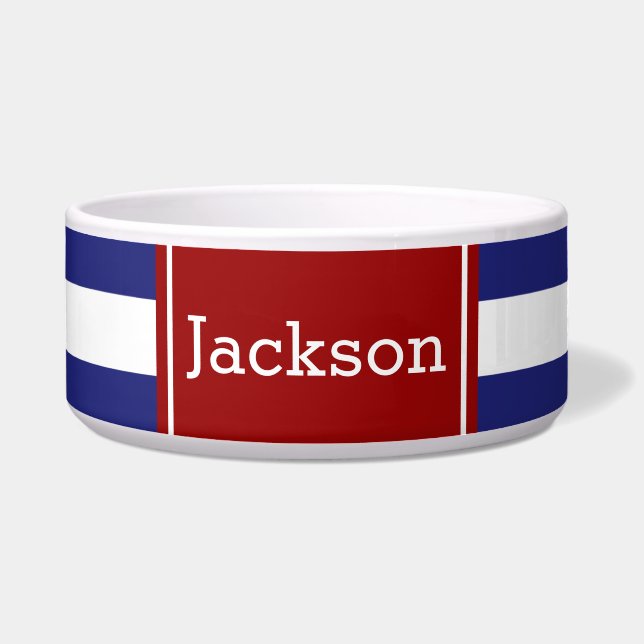 Tigela Listra azul e branca náutica clássica com vermelho (Frente)