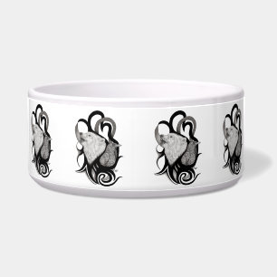 Tigela Lobo Branco com Arte Tribal Raven
