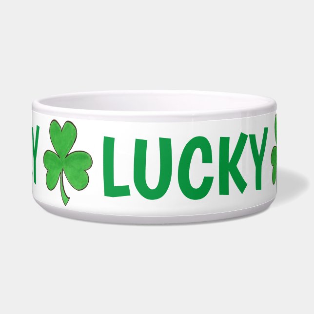 Tigela Lucky Dog Personalizou o Shamrock Irlandês Verde (Frente)