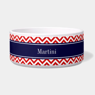 Tigela Marinho LG Branco Vermelho Chevron Nome Azul Monog