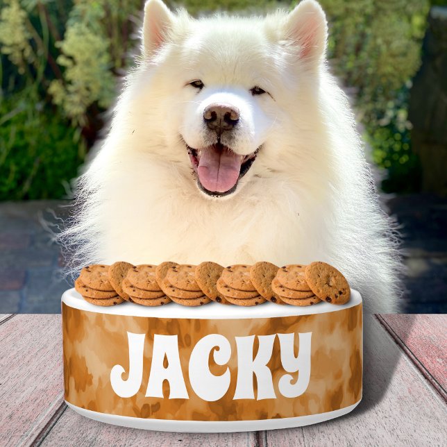 Tigela Marrom Tie Dye Personalizado Cão ou Nome do Gato (Criador carregado)