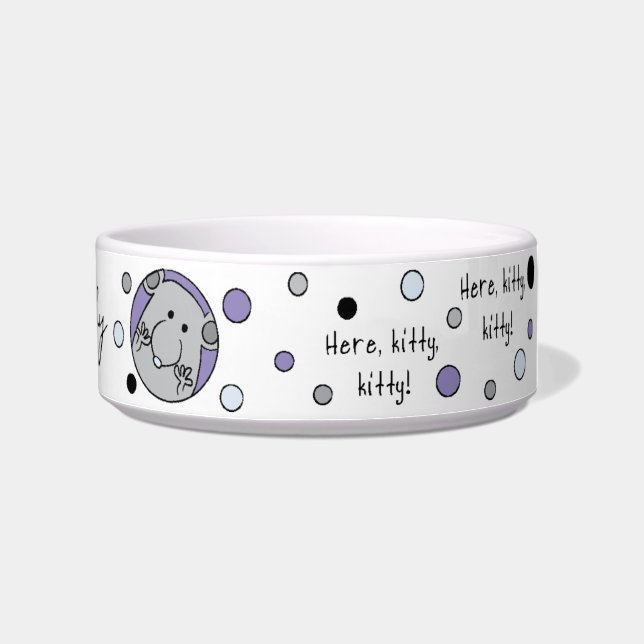 Tigela Média Azul para Gato "Aqui, Kitty, Kitty!" (Direita)