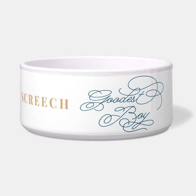 Tigela Menino Engraçado Clássico Elegante Cão Azul Branco (Frente)