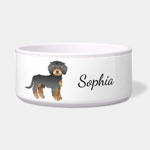 Tigela Mini Cachorro de Goldendoododle Preto e Tano Pende