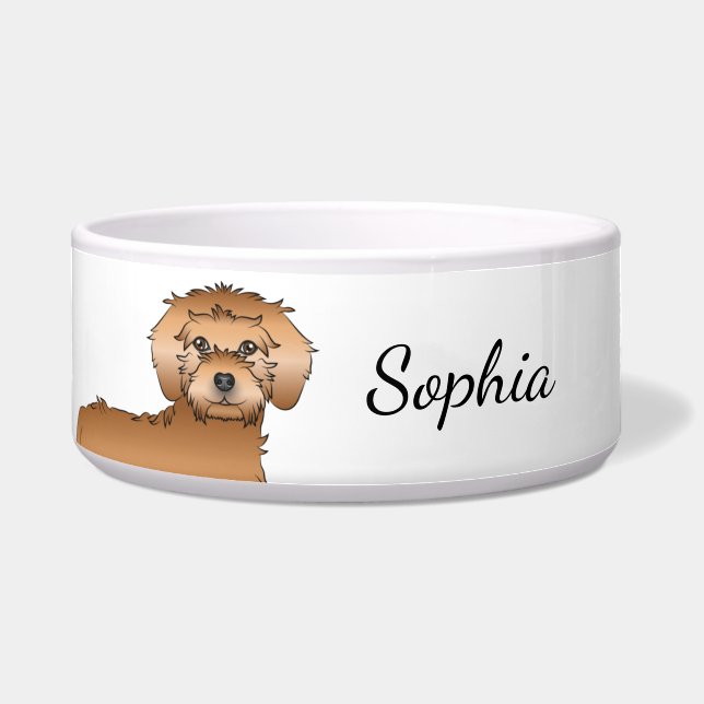 Tigela Mini Goldendoodle Cartoon de Dourado Alperce & Nom (Frente)
