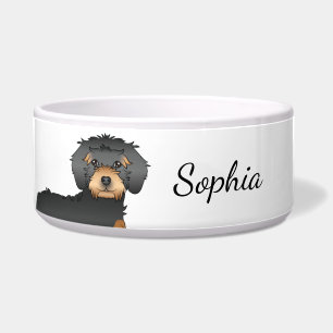 Tigela MiniGoldendoodle Negro E Tano Cão e Nome