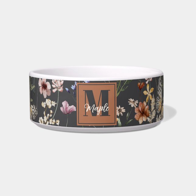 Tigela Modern Boho Floral Monogrammed Pet  (Frente)