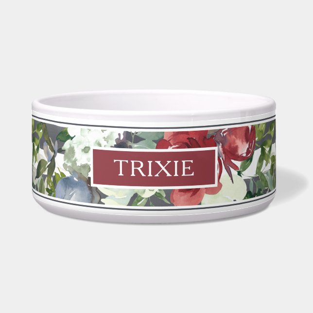 Tigela Modern Burgundy White Rose Watercolor (Frente)