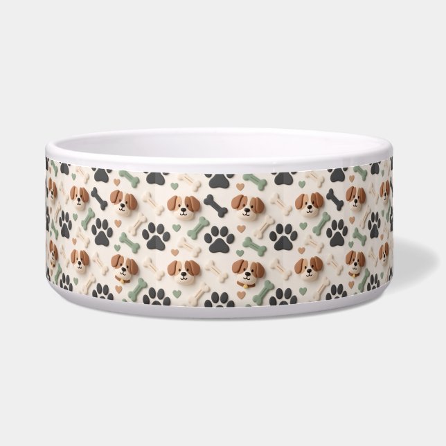 Tigela Modern Farmhouse Sage Green Paw Print Ceramic Dog (Frente)