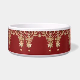 Tigela Modern Gold Red Floral Ceramic Pet Bowl