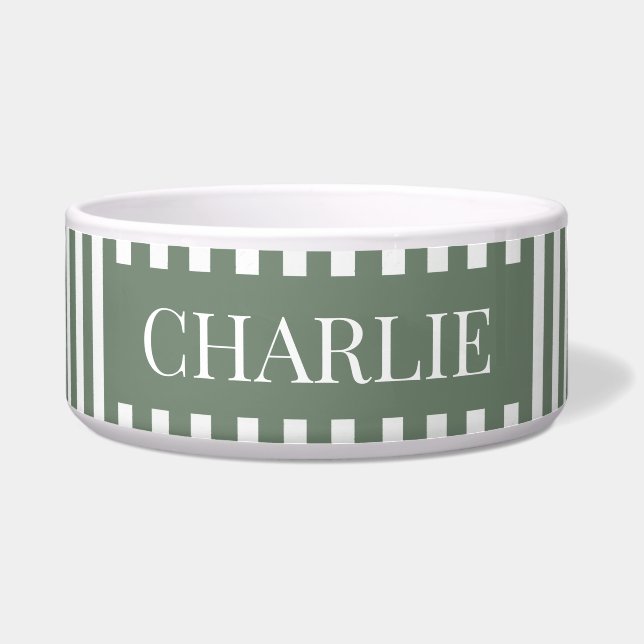 Tigela Modern Green Stripes Pattern Personalized Dog Pet (Frente)