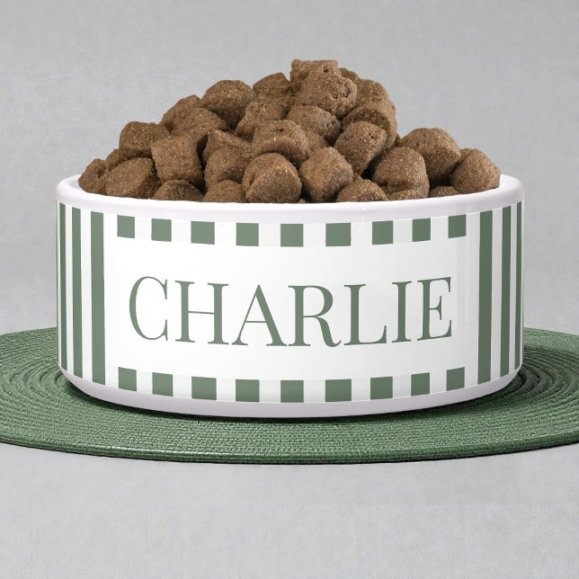 Tigela Modern Green Stripes Pattern Personalized Dog Pet (Modern Green Stripes Pattern Personalized Dog Pet Bowl)