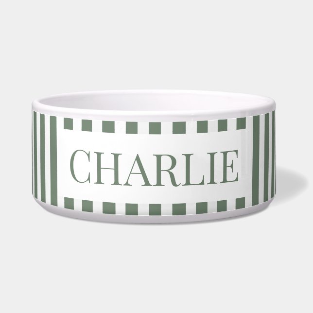 Tigela Modern Green Stripes Pattern Personalized Dog Pet (Frente)