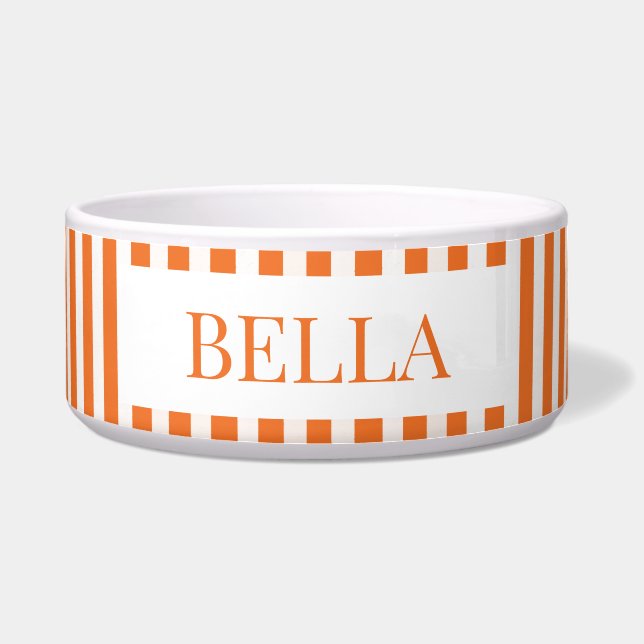 Tigela Modern Orange Stripes Pattern Minimal Dog Name Pet (Frente)