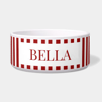 Tigela Modern Red Stripes Pattern Minimal Dog Name Pet