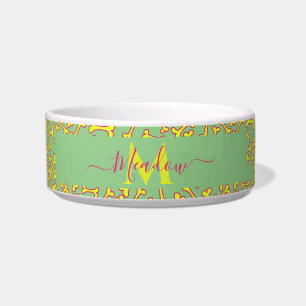 Tigela Monograma Personalizado Cartoon Verde Pet