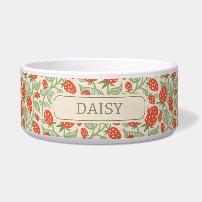 Tigela Morangos vermelhos e folhas verdes padrão (Frente)