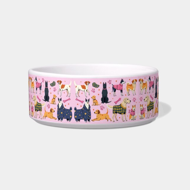 Tigela Muitos cães (Many Dogs Pink Background Dog Bowl!)