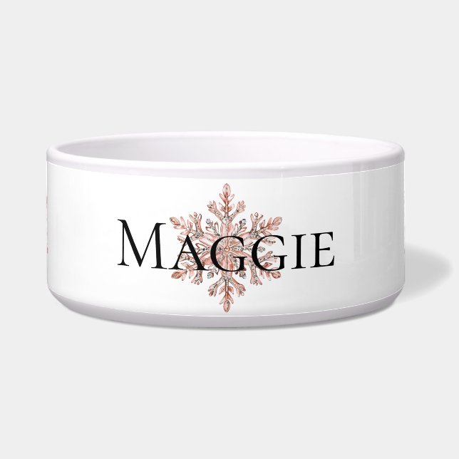 Tigela Natal do Floco de Neve rosa Dourado (Frente)