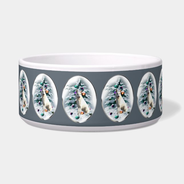 Tigela Natal do German shepherd Branco (Frente)