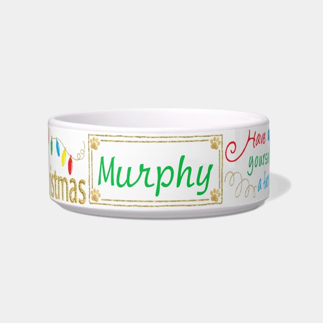 Tigela Natal Gato Cão Pet Bowl Furry Pequeno Xmas/Med (Frente)