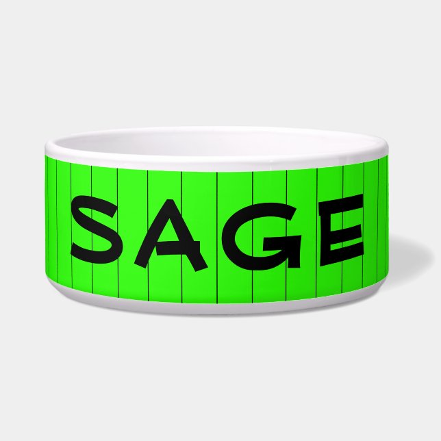 Tigela Neon Green e Black Thin Strik Name Cat Dog (Frente)