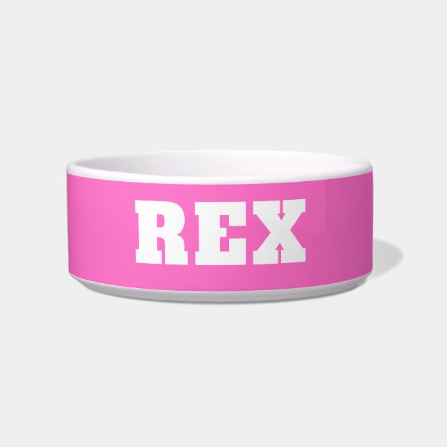 Tigela Neon Pink and White Modern Name Pet (Frente)