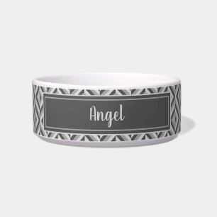 Tigela Nome Cinza Pet com Padrão de Diamante em Três Tons