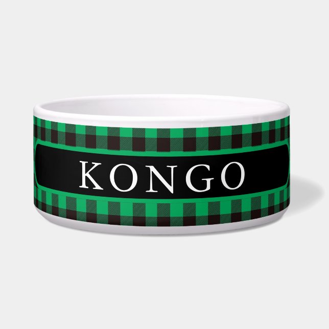 Tigela Nome de Cachorro Búfalo Verde e Preto Rústico (Frente)